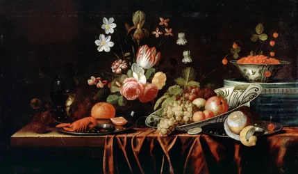 Stillleben mit Obst, Blumen und Flusskrebs